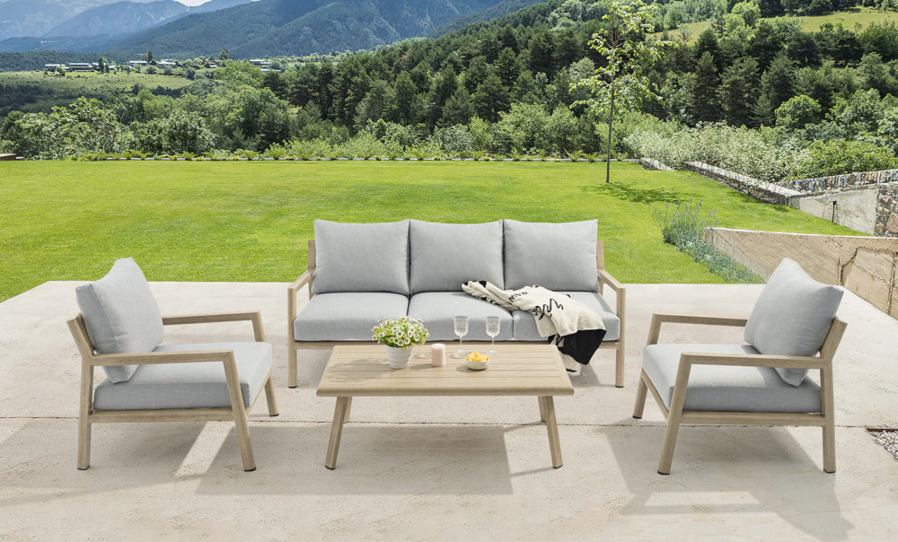 Sofá 3 plazas Harmony aluminio efecto madera y cuerda natural | Kubu #