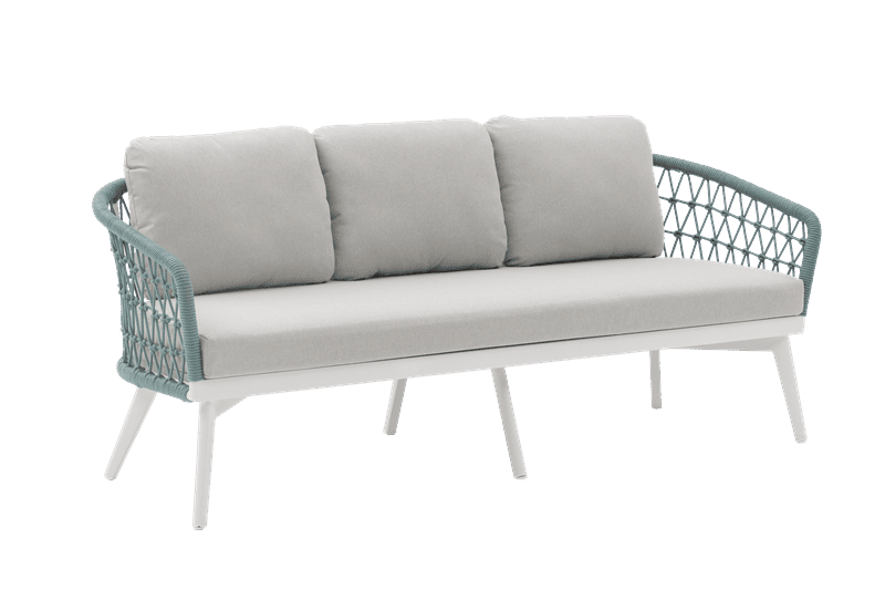 Sofá 3 plazas Nelayan aluminio blanco cuerda aqua | Kubu #