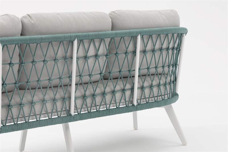 Sofá 3 plazas Nelayan aluminio blanco cuerda aqua | Kubu #