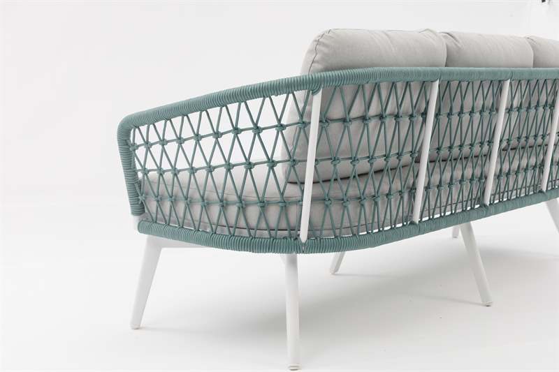 Sofá 3 plazas Nelayan aluminio blanco cuerda aqua | Kubu #
