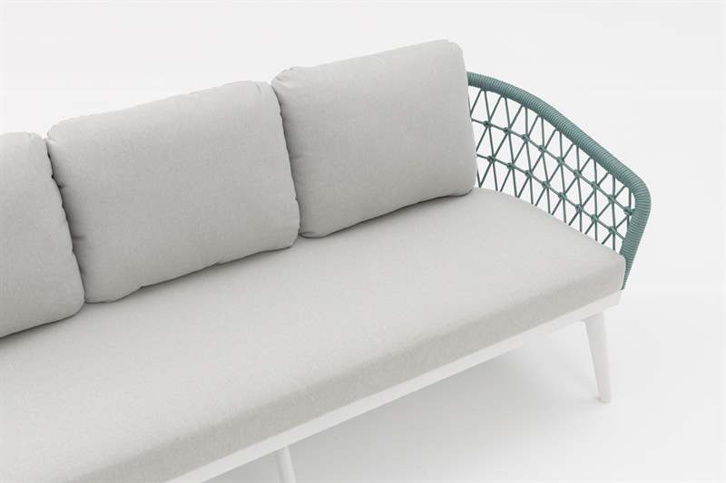 Sofá 3 plazas Nelayan aluminio blanco cuerda aqua | Kubu #
