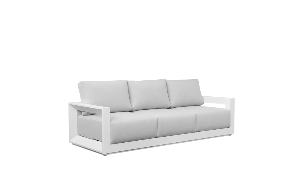 Sofá 3 plazas Onix aluminio blanco cojinería gris claro | Kubu #