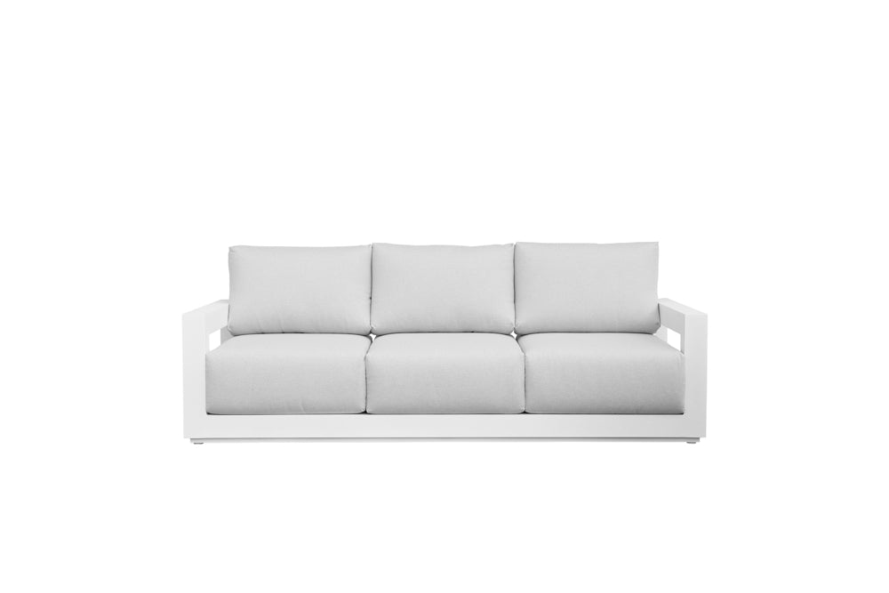 Sofá 3 plazas Onix aluminio blanco cojinería gris claro | Kubu #