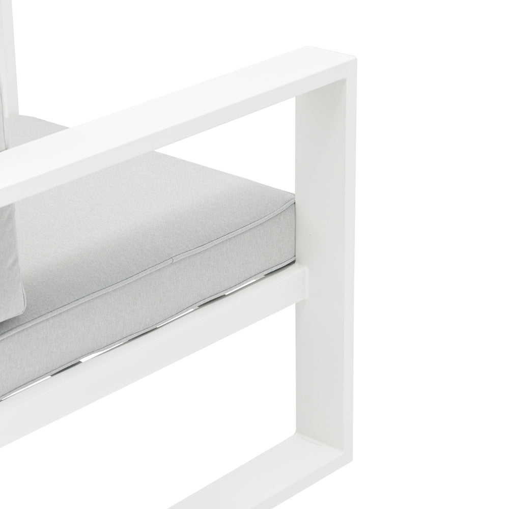 Sofá Individual Niland Aluminio Blanco y Cojines Gris Claro | Kubu #
