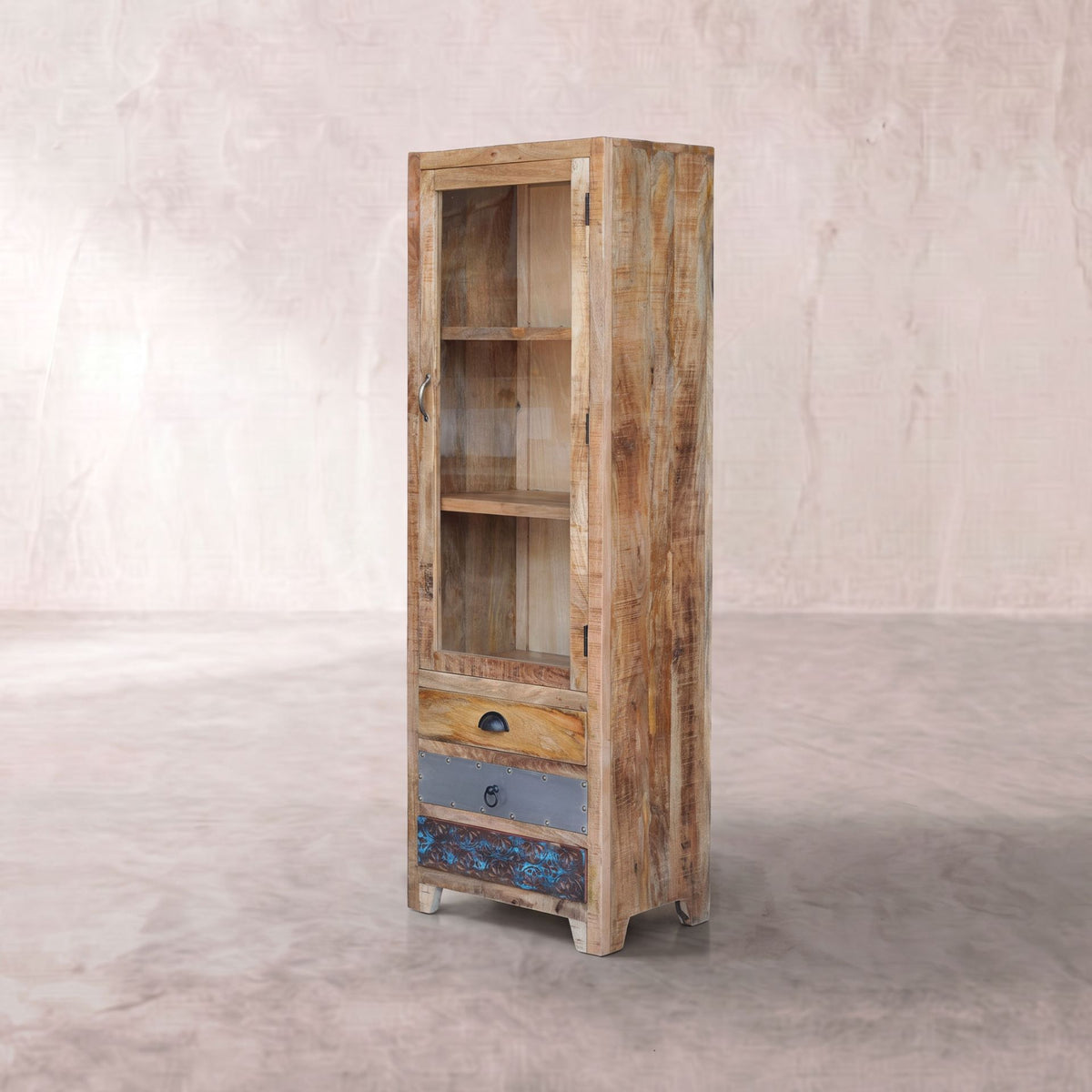 Vitrina Korba 2 Puertas - 3 cajones 60x40x180cm | Madera de Mango | KUBU #
