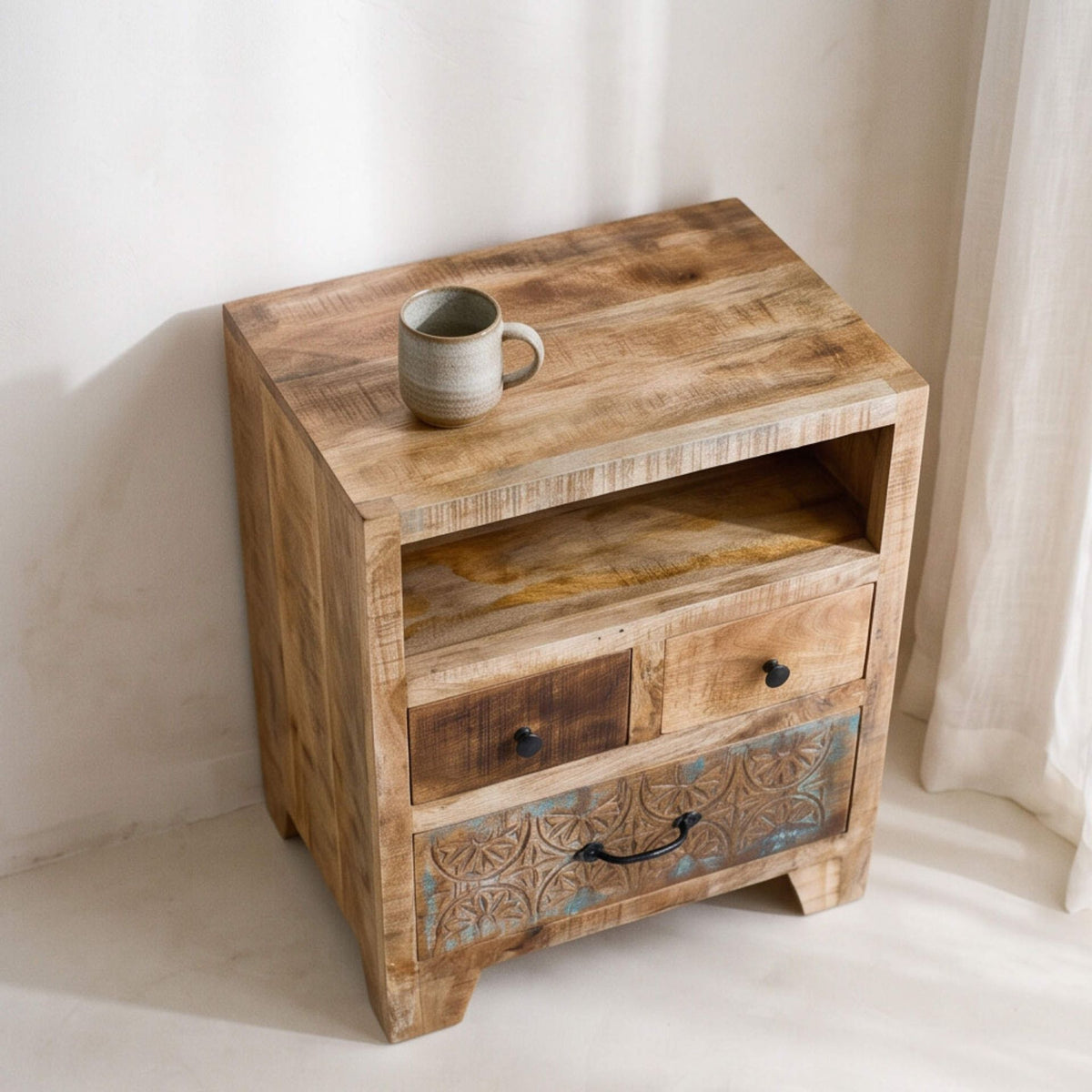 Mesita de noche Korba 50x36x60cm | Madera de Mango