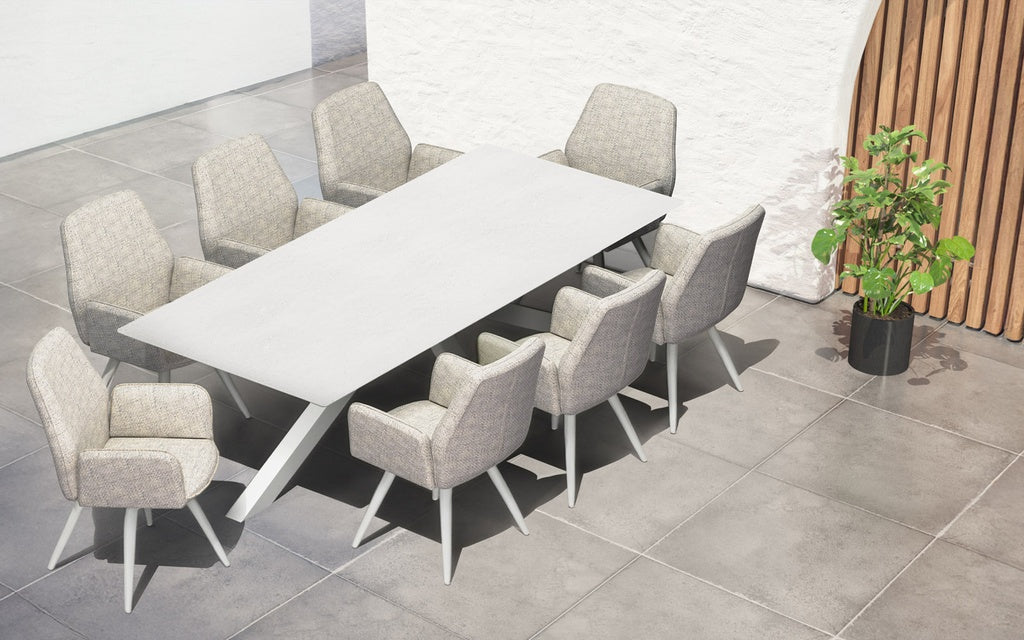 Silla de comedor Eren aluminio blanco textil beige. | Kubu #