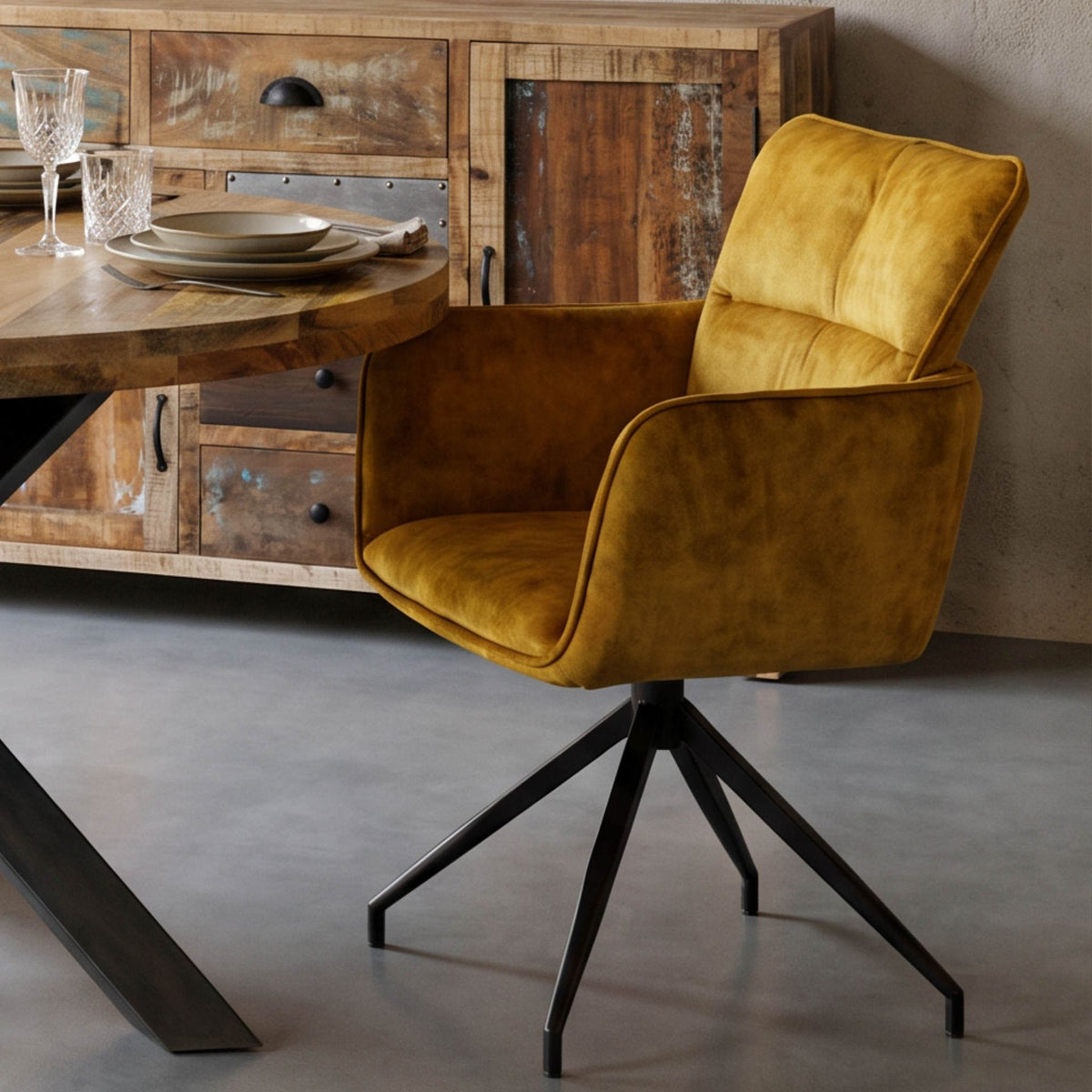 Silla de comedor con brazos Luxton Gold | Kubu
