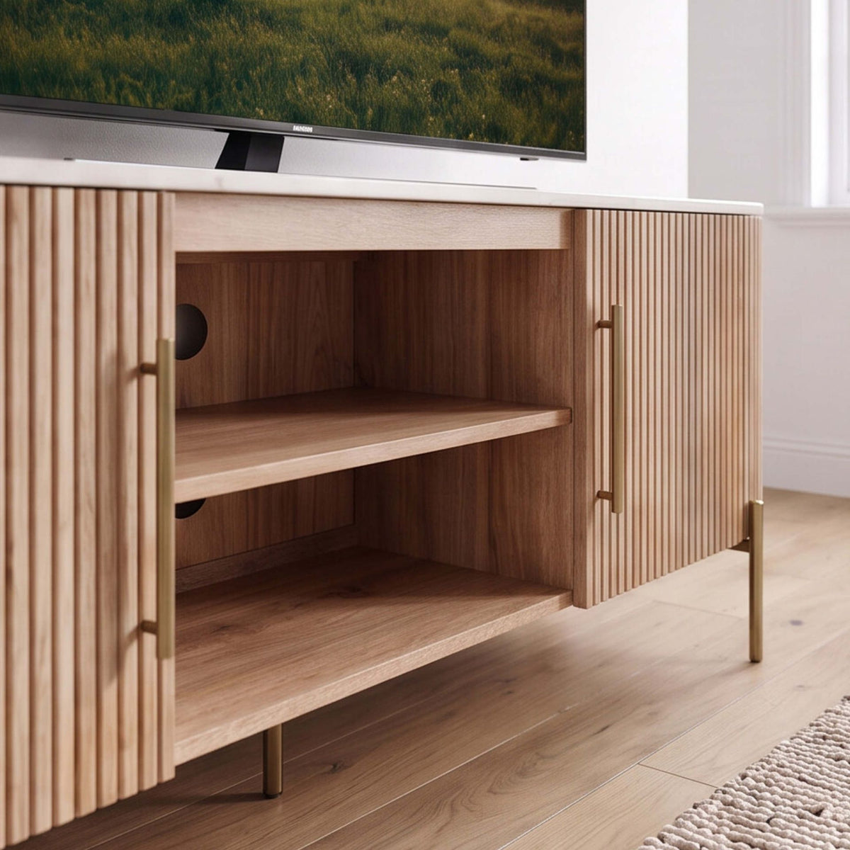 Mueble de TV Bristol 150x41x54 cm | Madera de mango y mármol natural