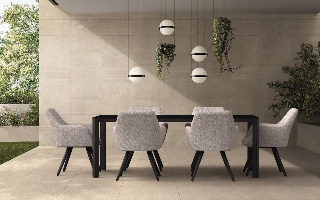 Silla de comedor Eren aluminio antracita textil beige. | Kubu #