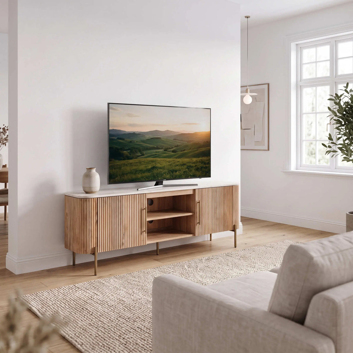 Mueble de TV Bristol 150x41x54 cm | Madera de mango y mármol natural