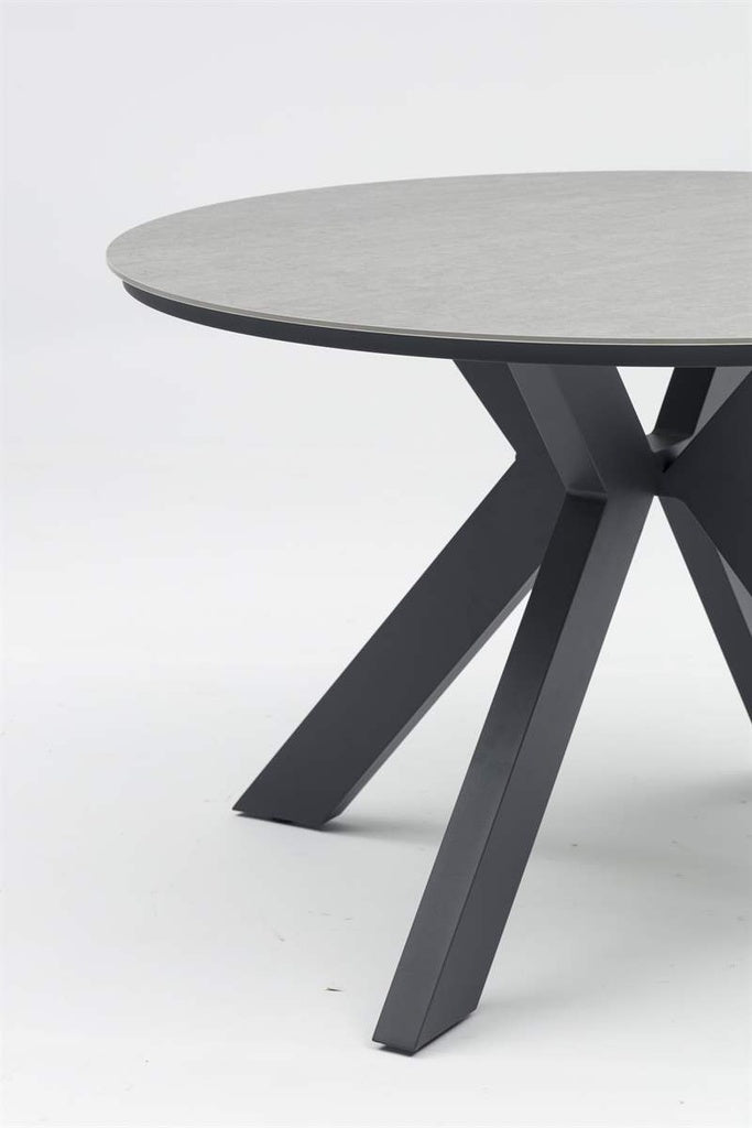 Mesa redonda Bais Ø 120x75 cm aluminio antracita y top mesa porcelánico gris medio