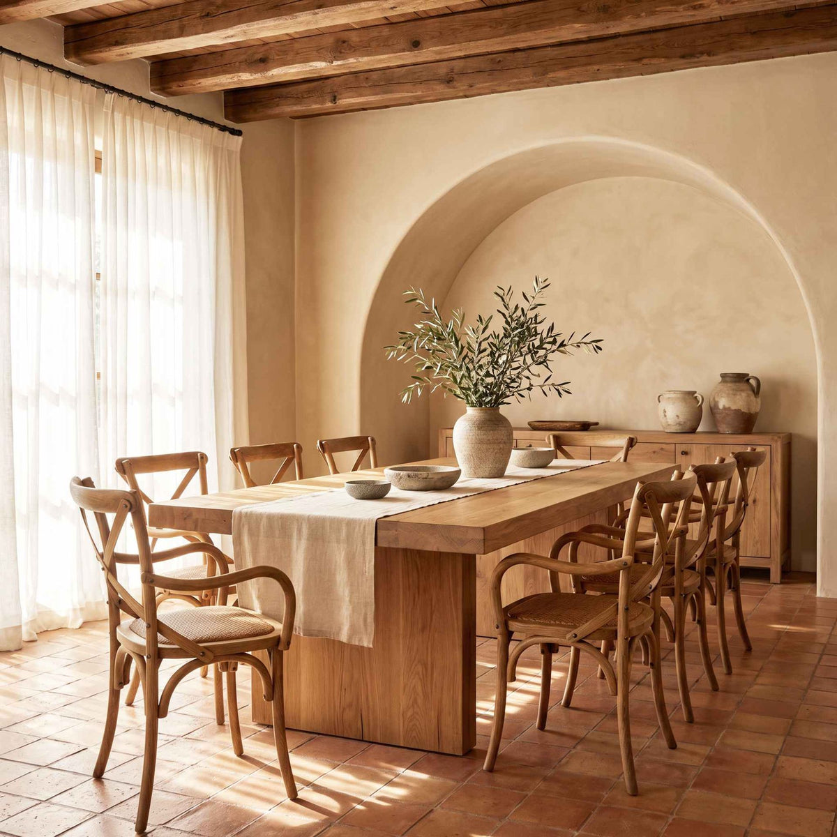 Silla de comedor con brazos Cross Back Oak Natural | Roble macizo