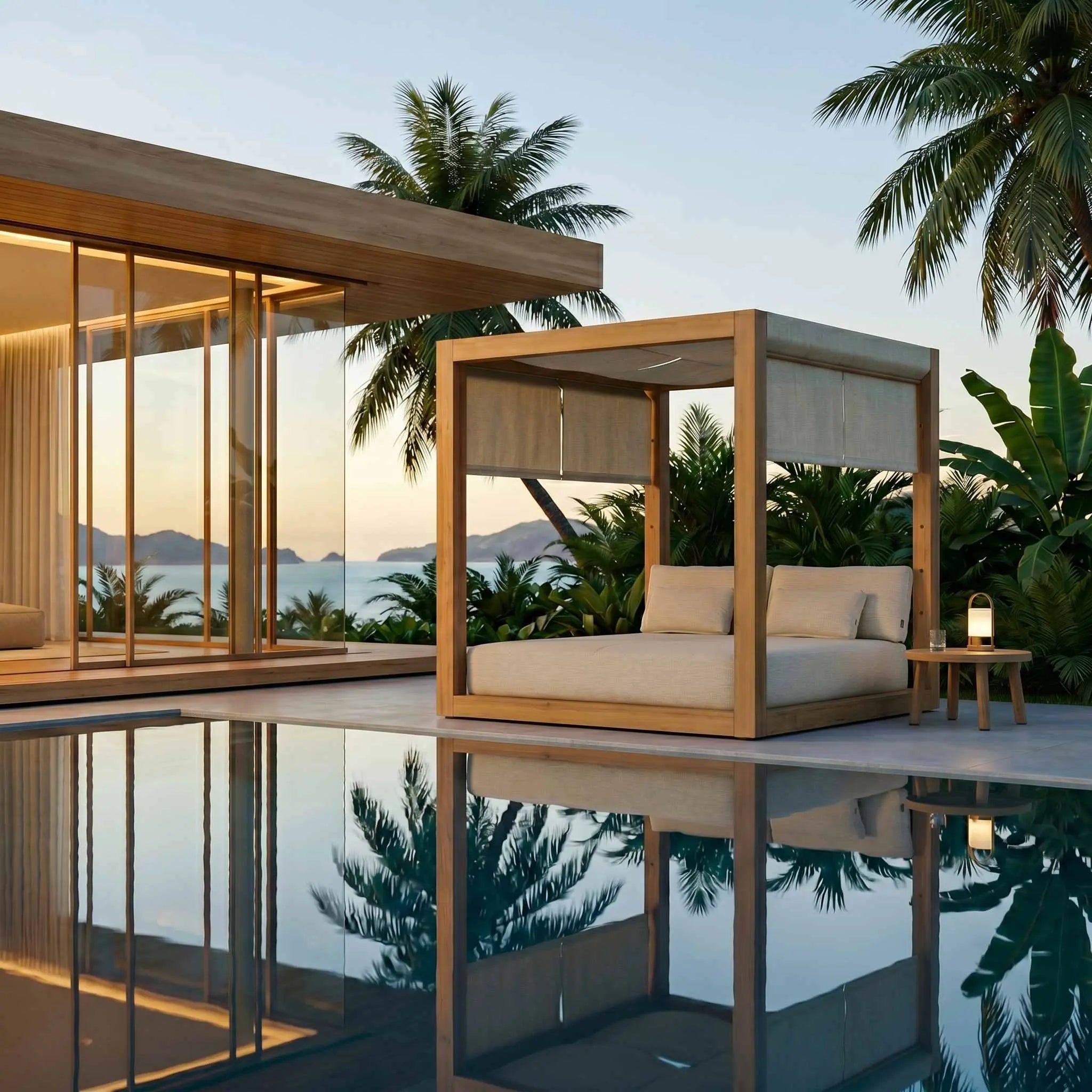 daybed de diseño moderno en aluminio efecto madera para exterior - Colección Kubu