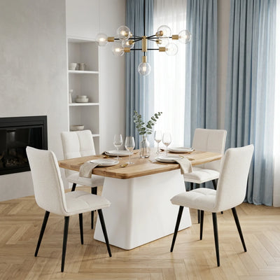 Mesa de comedor Calvia 180X90X76cm | Blanco Mate y Madera reciclada de Acacia | KUBU #