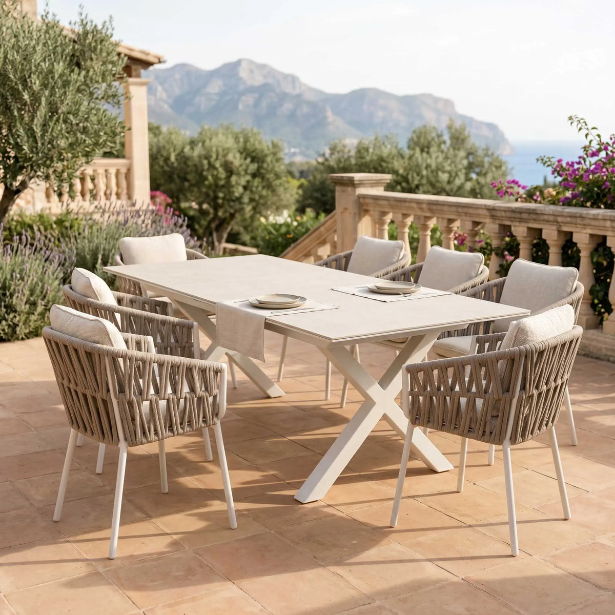 Mesa extensible Carson 100x180/240 cm aluminio blanco top mesa porcelánico gris | Kubu #