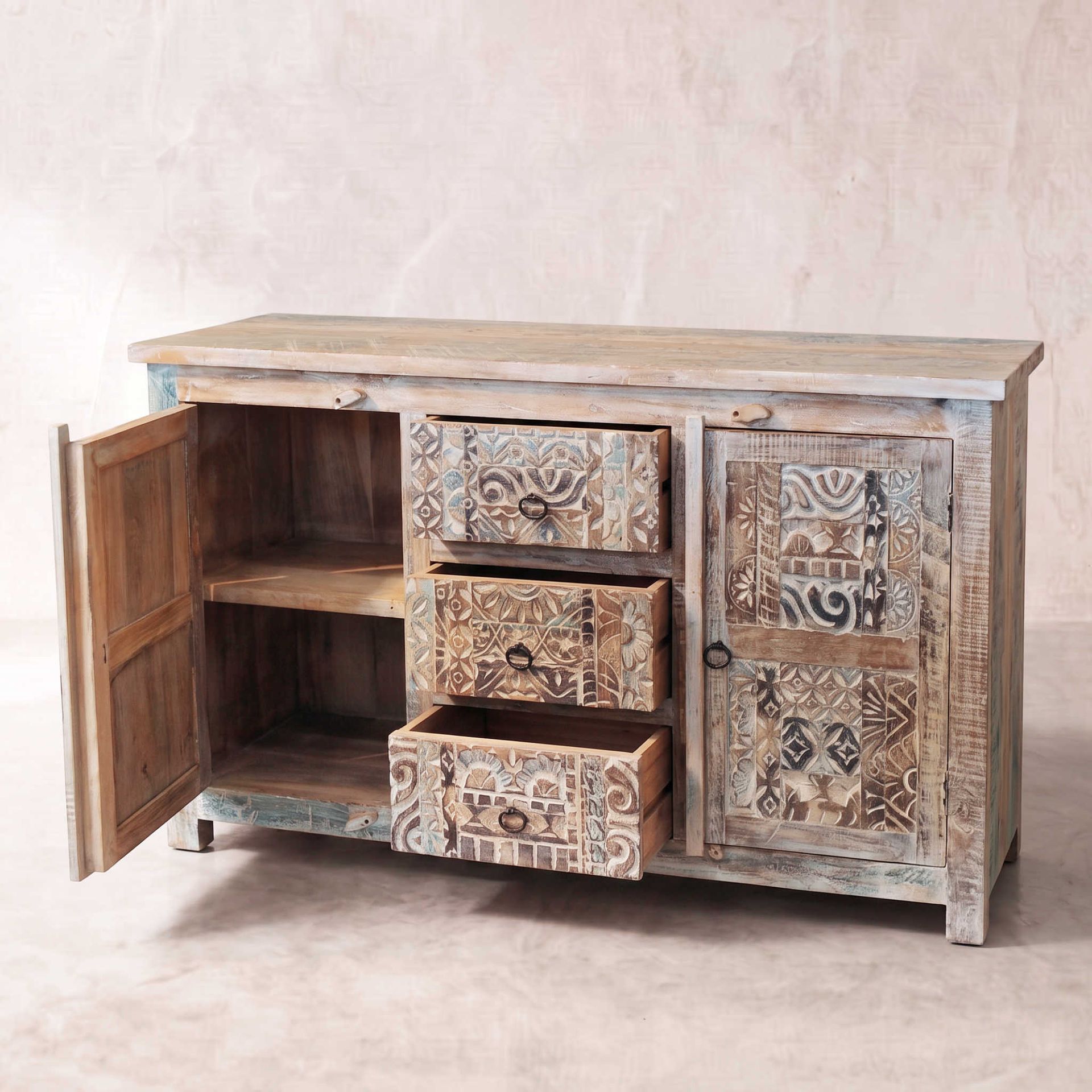 Aparador Alhmirah 2 puertas - 3 cajones 150x45x85cm | Madera de Mango