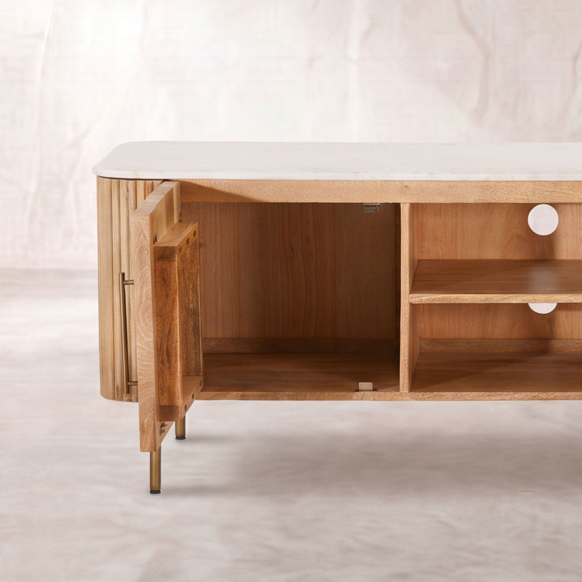 Mueble de TV Bristol 150x41x54 cm | Madera de mango y mármol natural