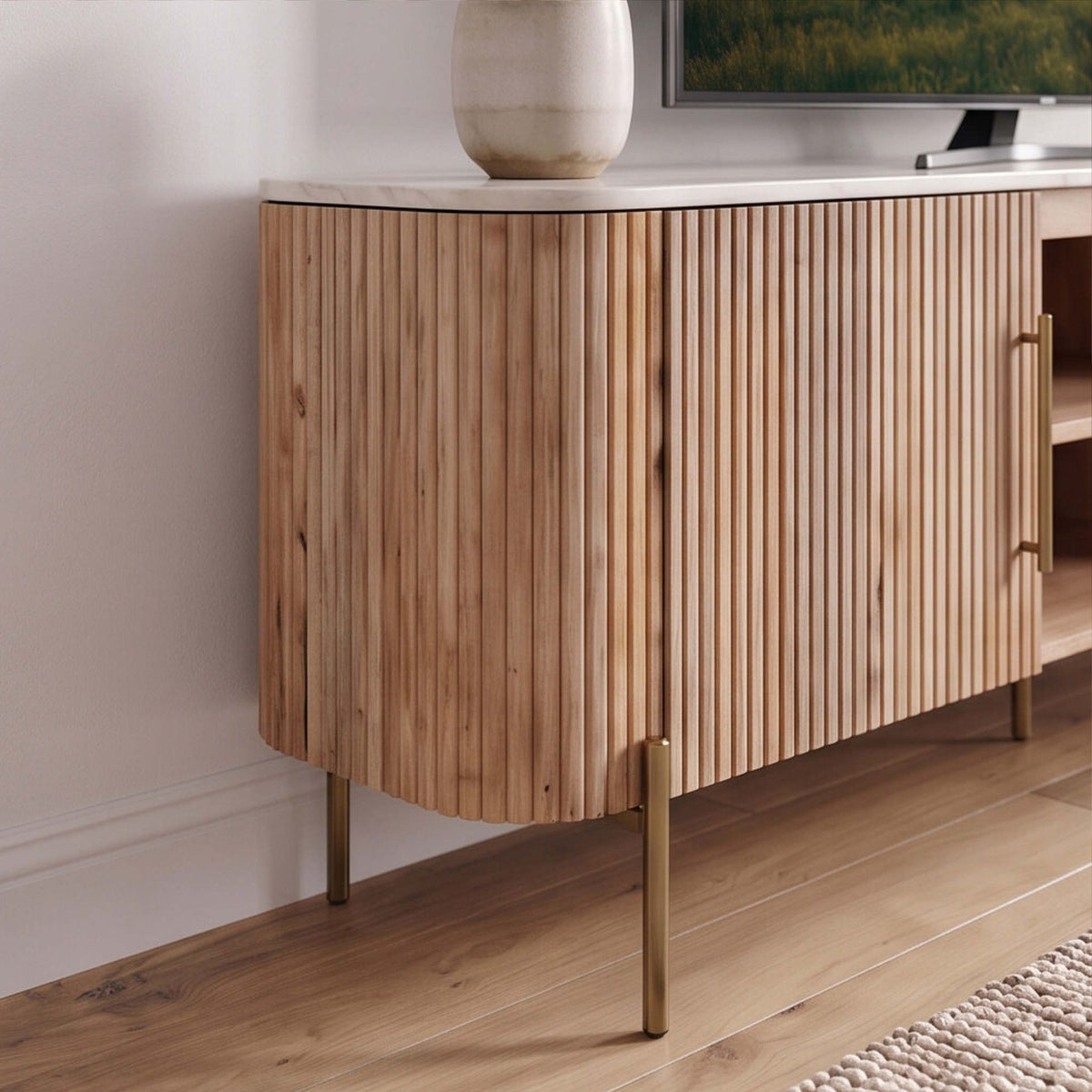 Mueble de TV Bristol 150x41x54 cm | Madera de mango y mármol natural