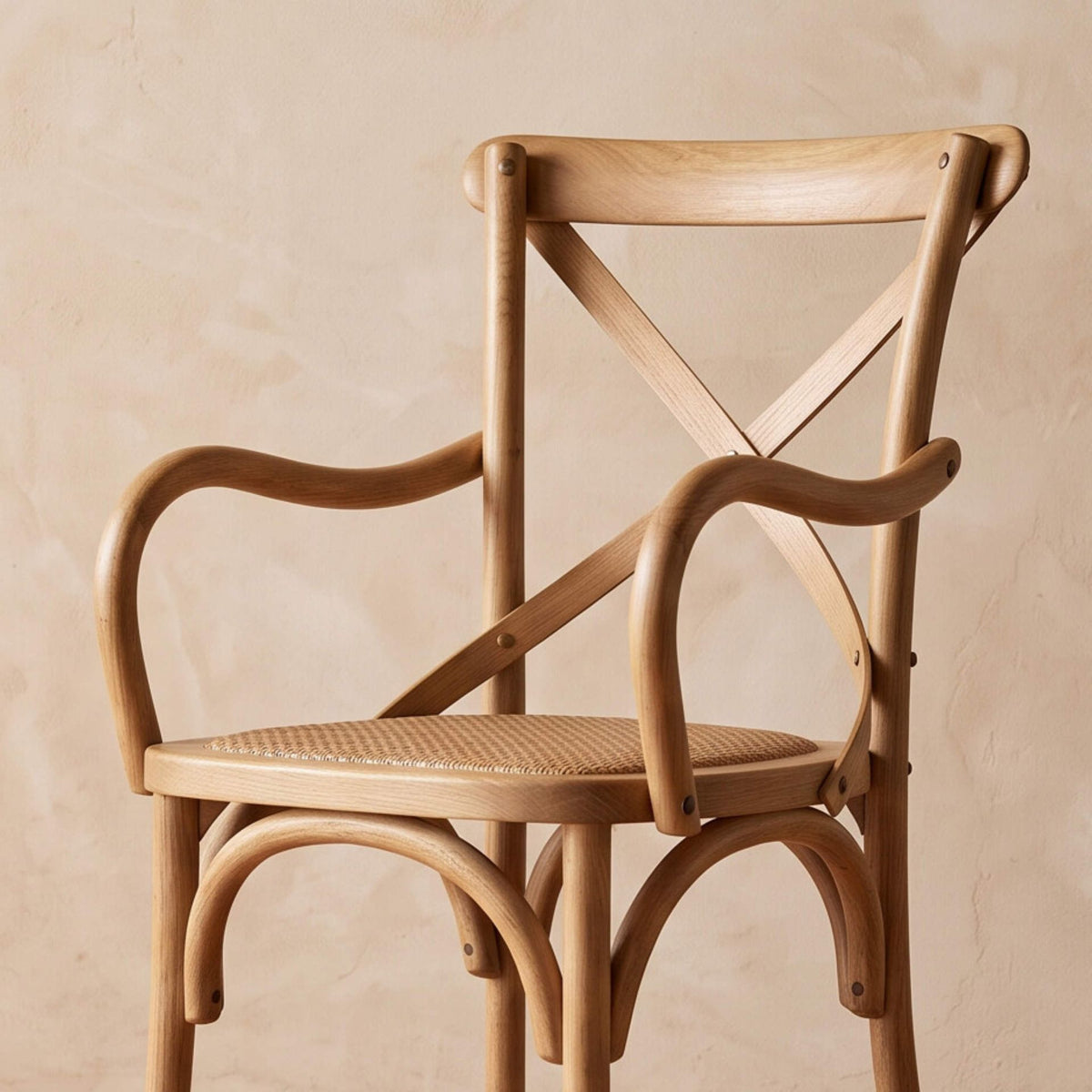 Silla de comedor con brazos Cross Back Oak Natural | Roble macizo