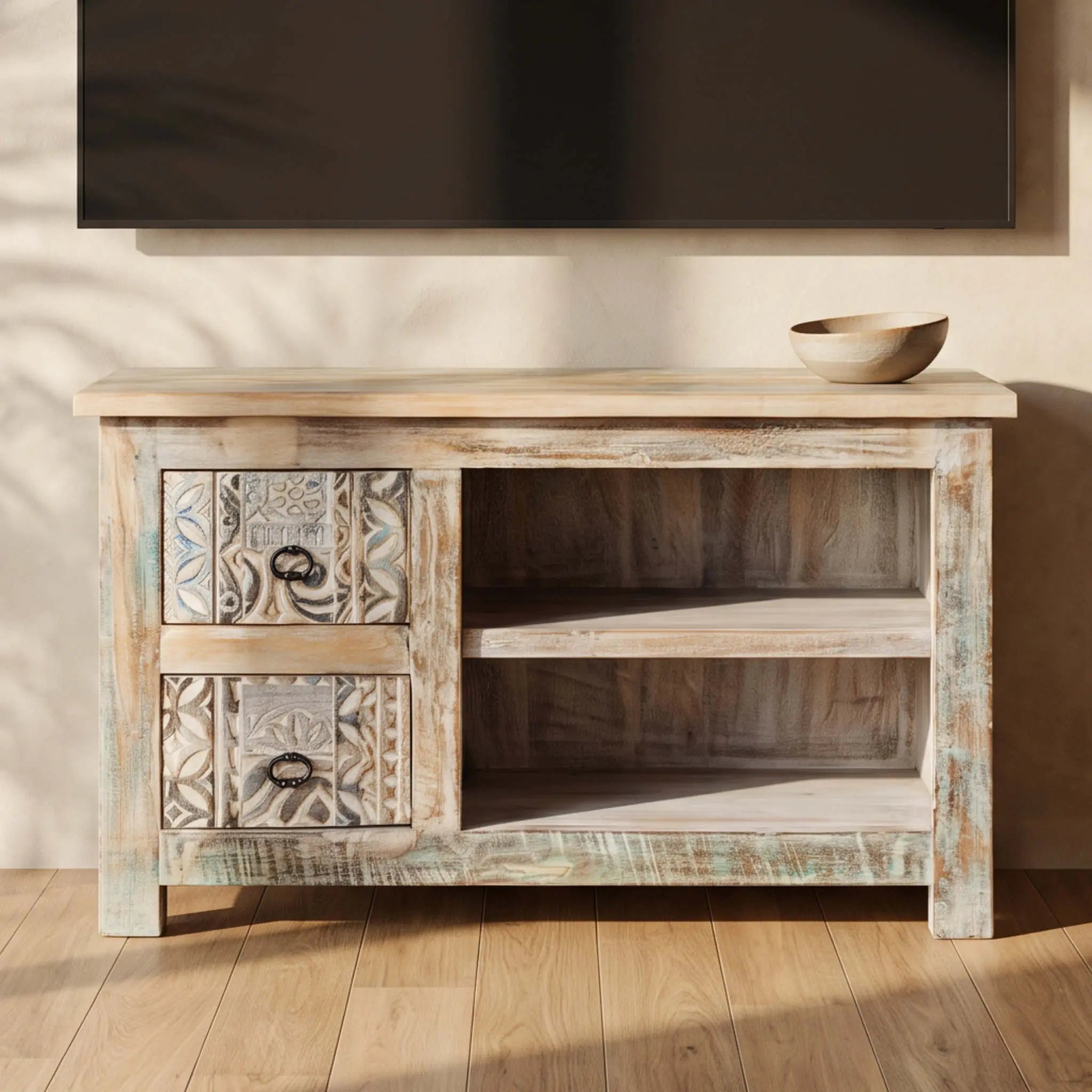 Mueble de TV Alhmirah 2 cajones 94X40X60cm | Madera de Mango
