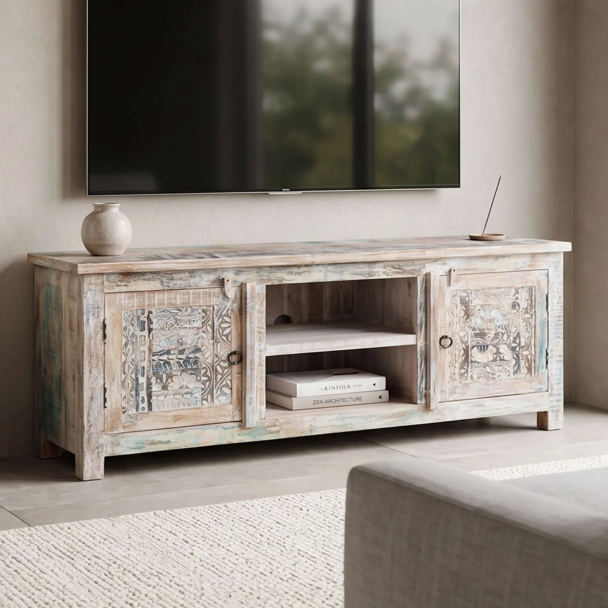 Mueble TV Alhmirah 2 puertas 160x43x60cm | Madera de Mango