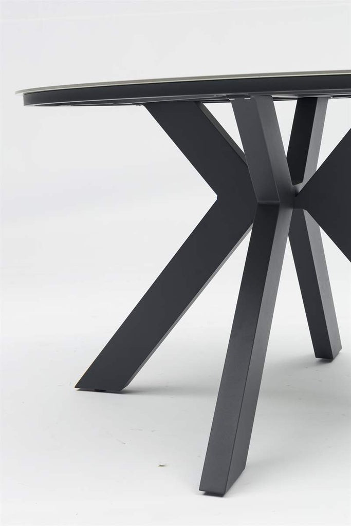 Mesa redonda Bais Ø 120x75 cm aluminio antracita y top mesa porcelánico gris medio