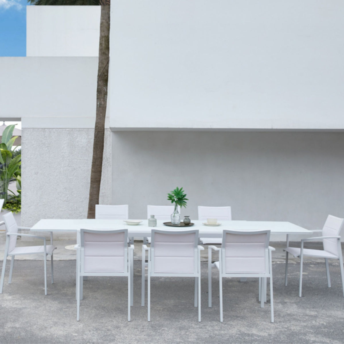 Sillón de comedor ORICK aluminio y textil blanco