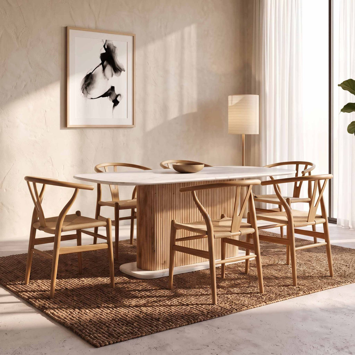 Mesa de comedor Bristol 180x90x76cm | Madera de Mango y Mármol Blanco | KUBU #