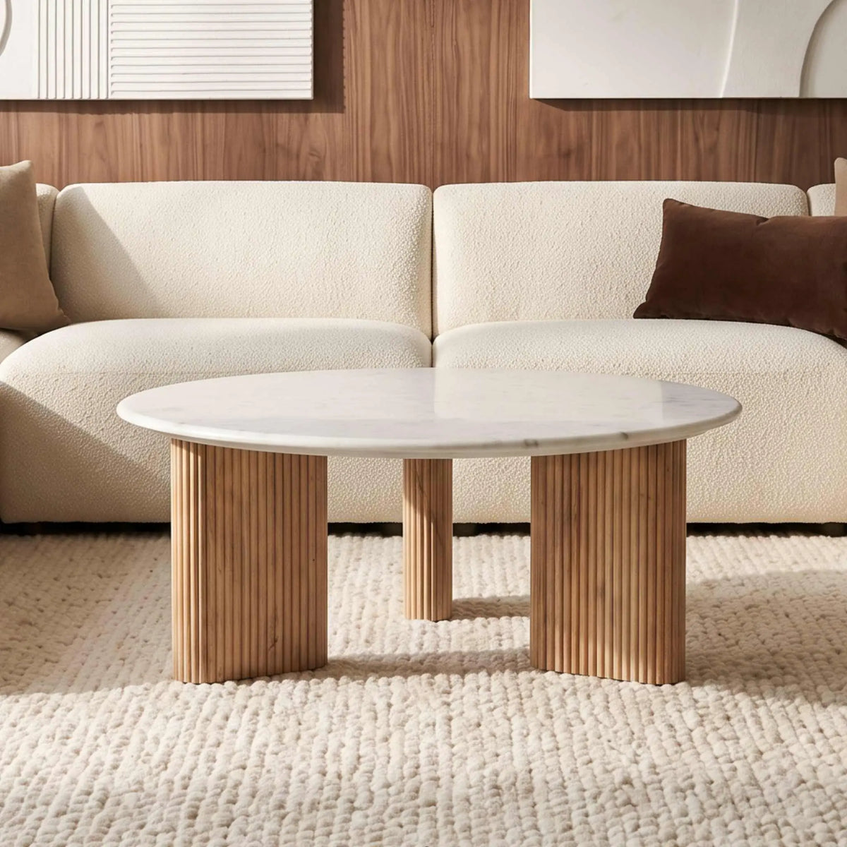 Mesa de centro Bristol Ø 90cm | Madera de Mango y Mármol Natural