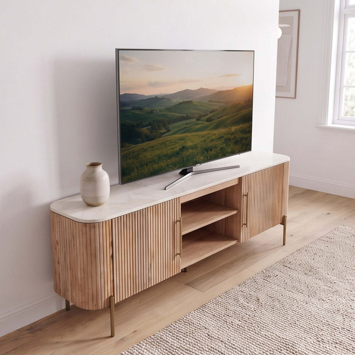 Mueble de TV Bristol 150x41x54 cm | Madera de mango y mármol natural