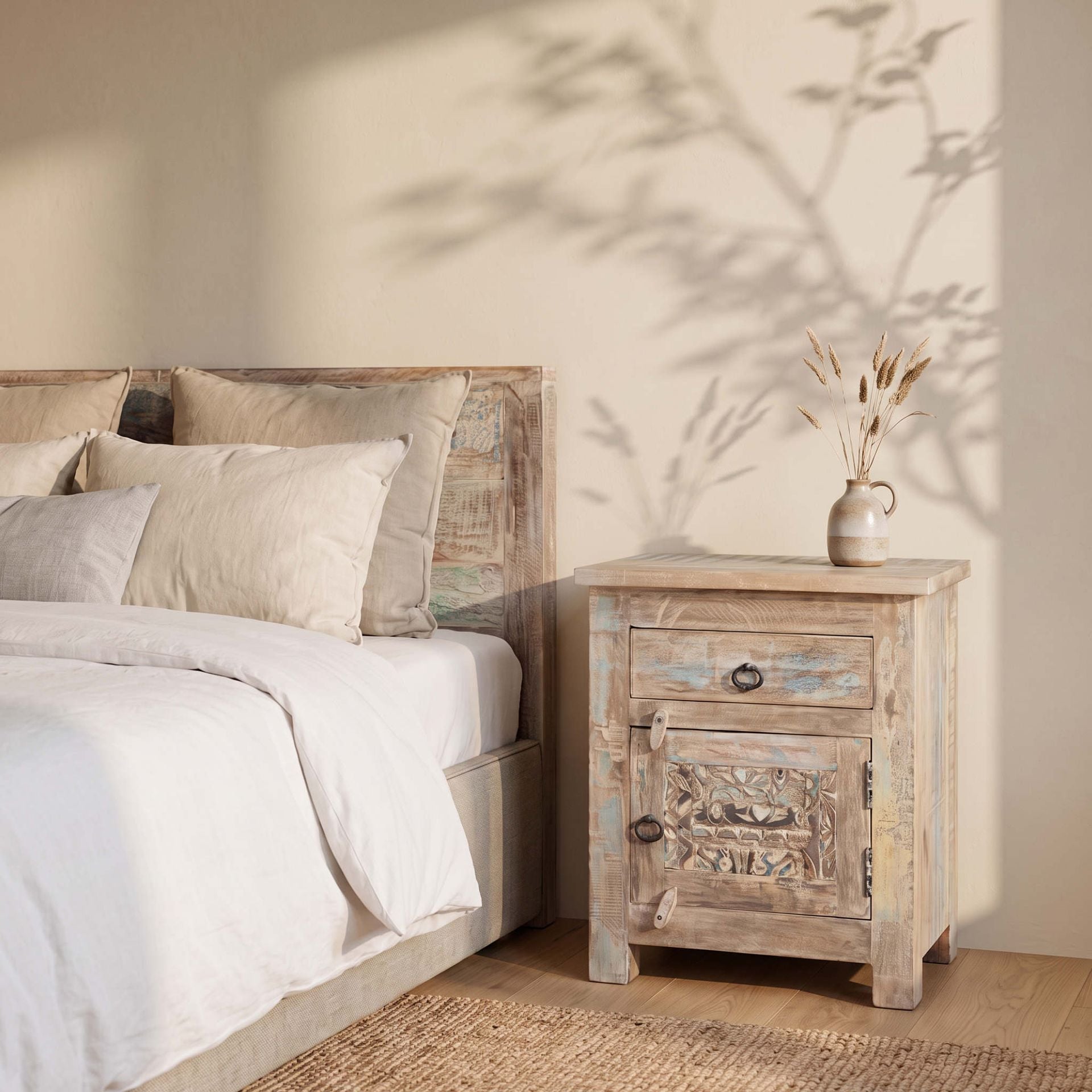 Mesita de noche Alhmirah 50x40x60cm | Madera de Mango