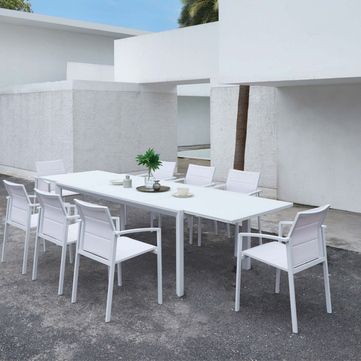 Mesa extensible ORICK 100 x 150/225 cm aluminio y cristal blanco