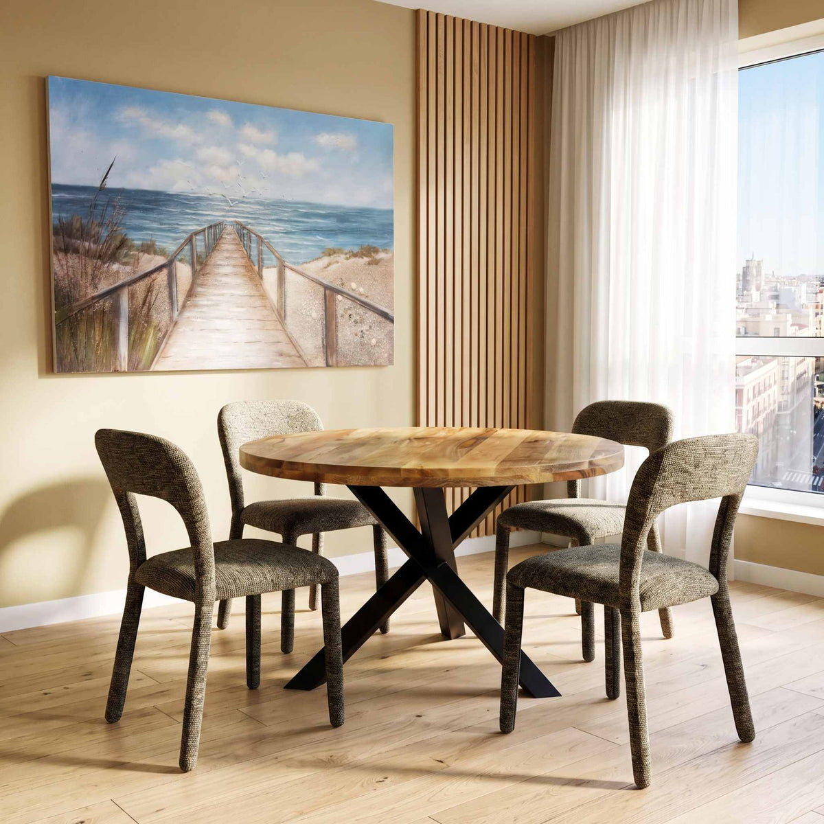 Silla de comedor Horsens verde | Tapizada y Apilable