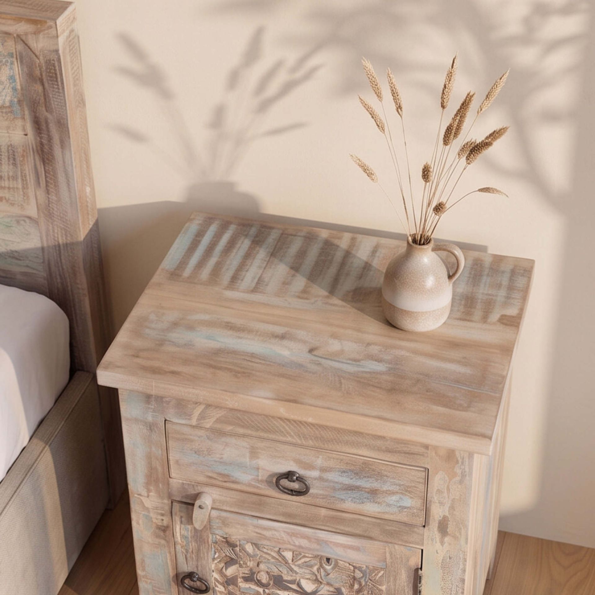 Mesita de noche Alhmirah 50x40x60cm | Madera de Mango