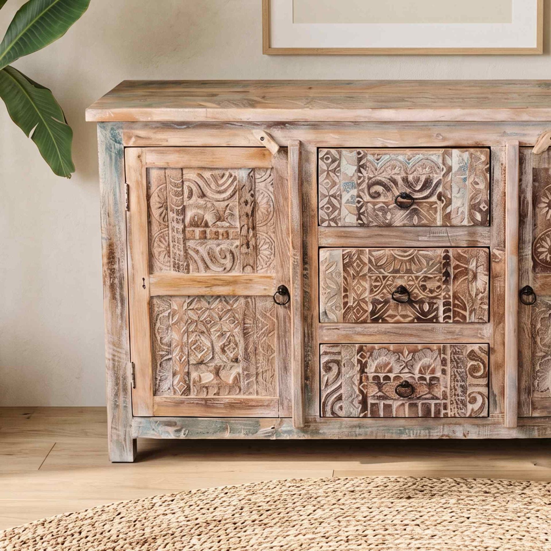 Aparador Alhmirah 2 puertas - 3 cajones 150x45x85cm | Madera de Mango