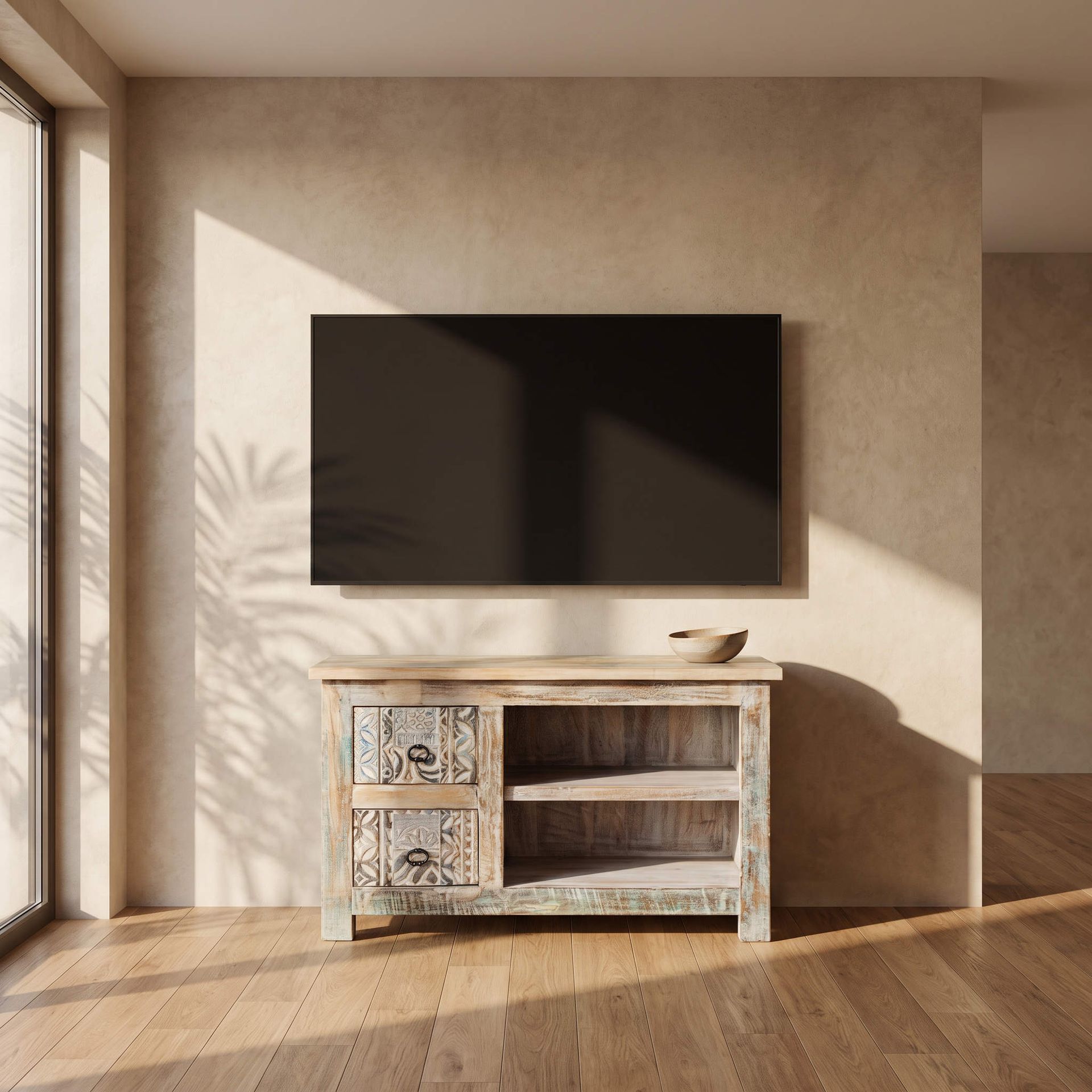 Mueble de TV Alhmirah 2 cajones 94X40X60cm | Madera de Mango