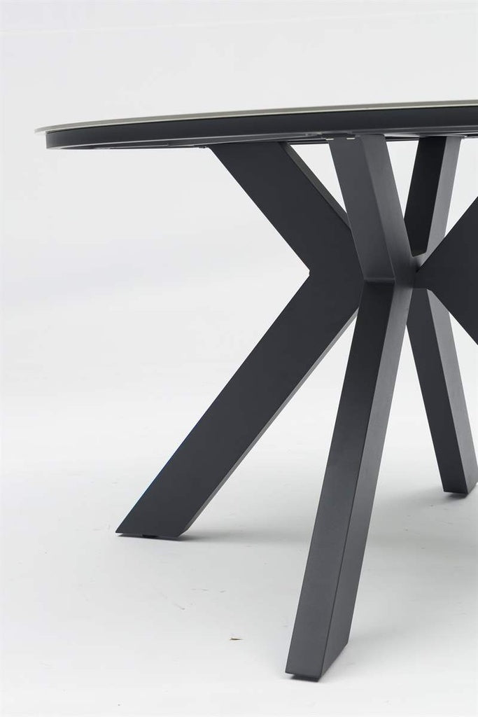 Mesa redonda Bais Ø 120x75 cm aluminio antracita y top mesa porcelánico gris medio