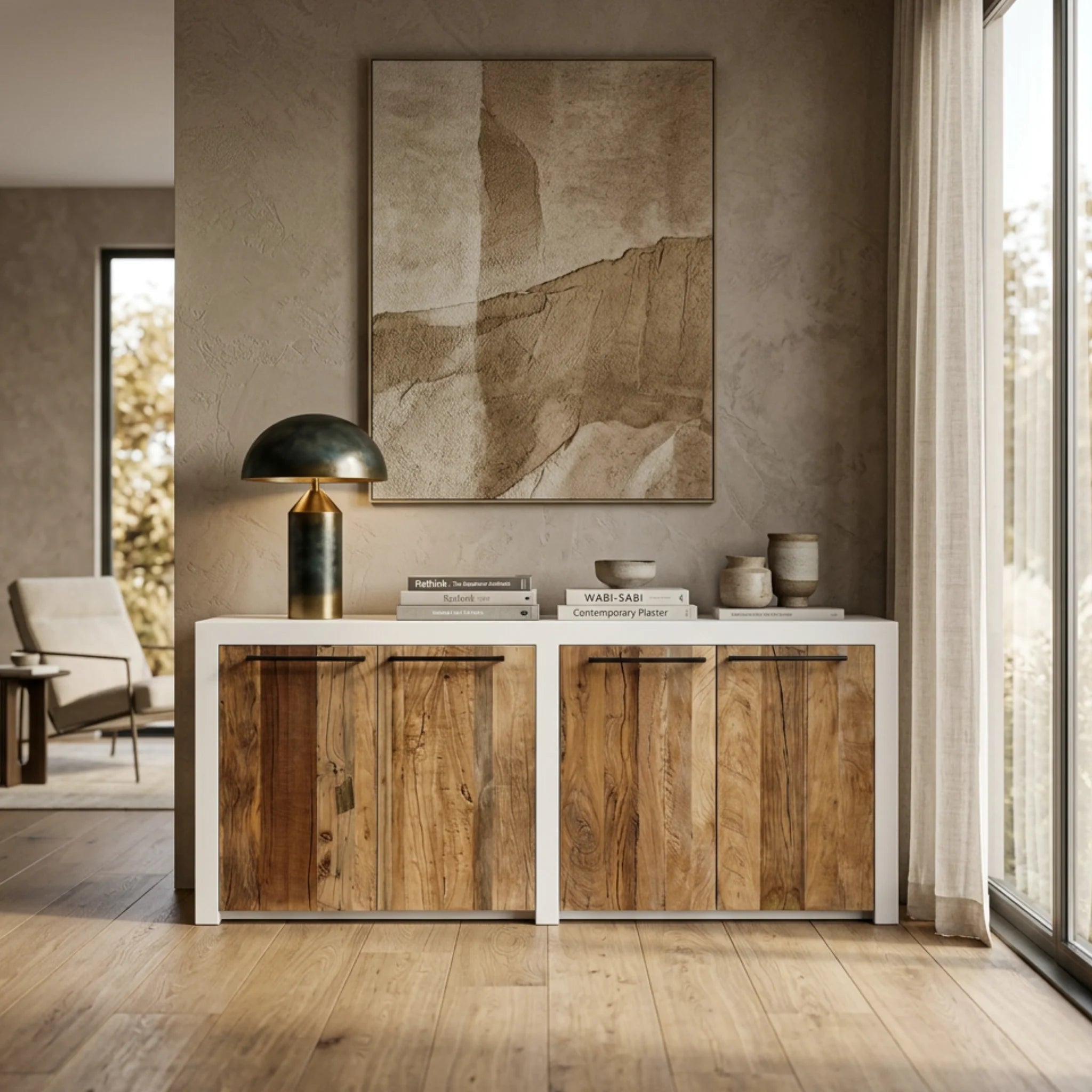 Aparador Mahón 4 Puertas 180x42x80cm | Madera reciclada Acacia | KUBU #