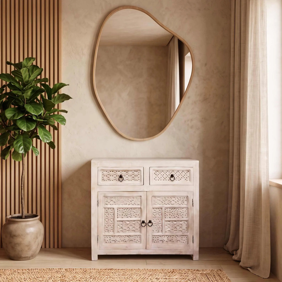 Aparador consola Pawai 2 puertas 2 cajones 90x40x90cm | Madera de Mango | KUBU #