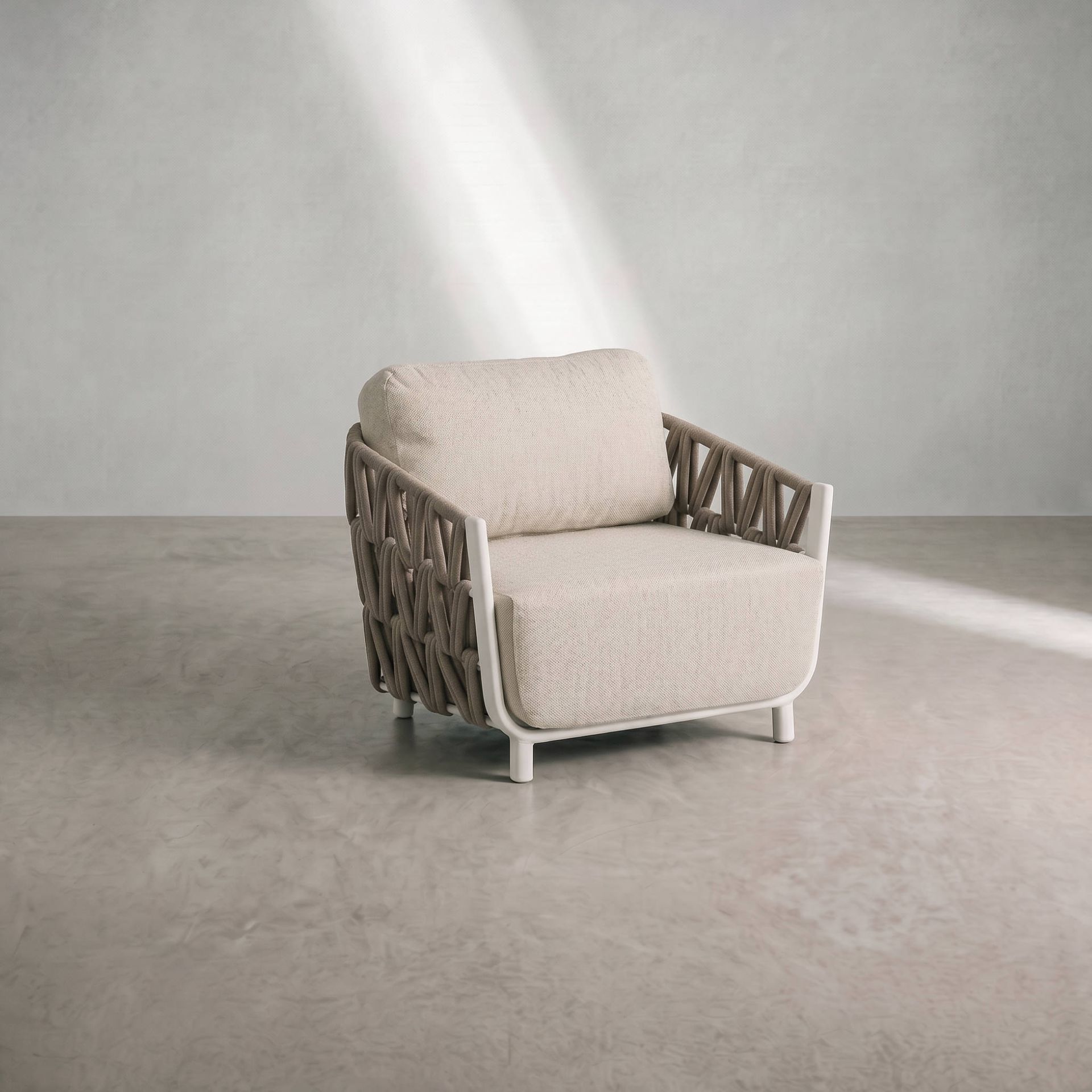 Butaca 1 plaza Carson aluminio blanco textil beige | Kubu #
