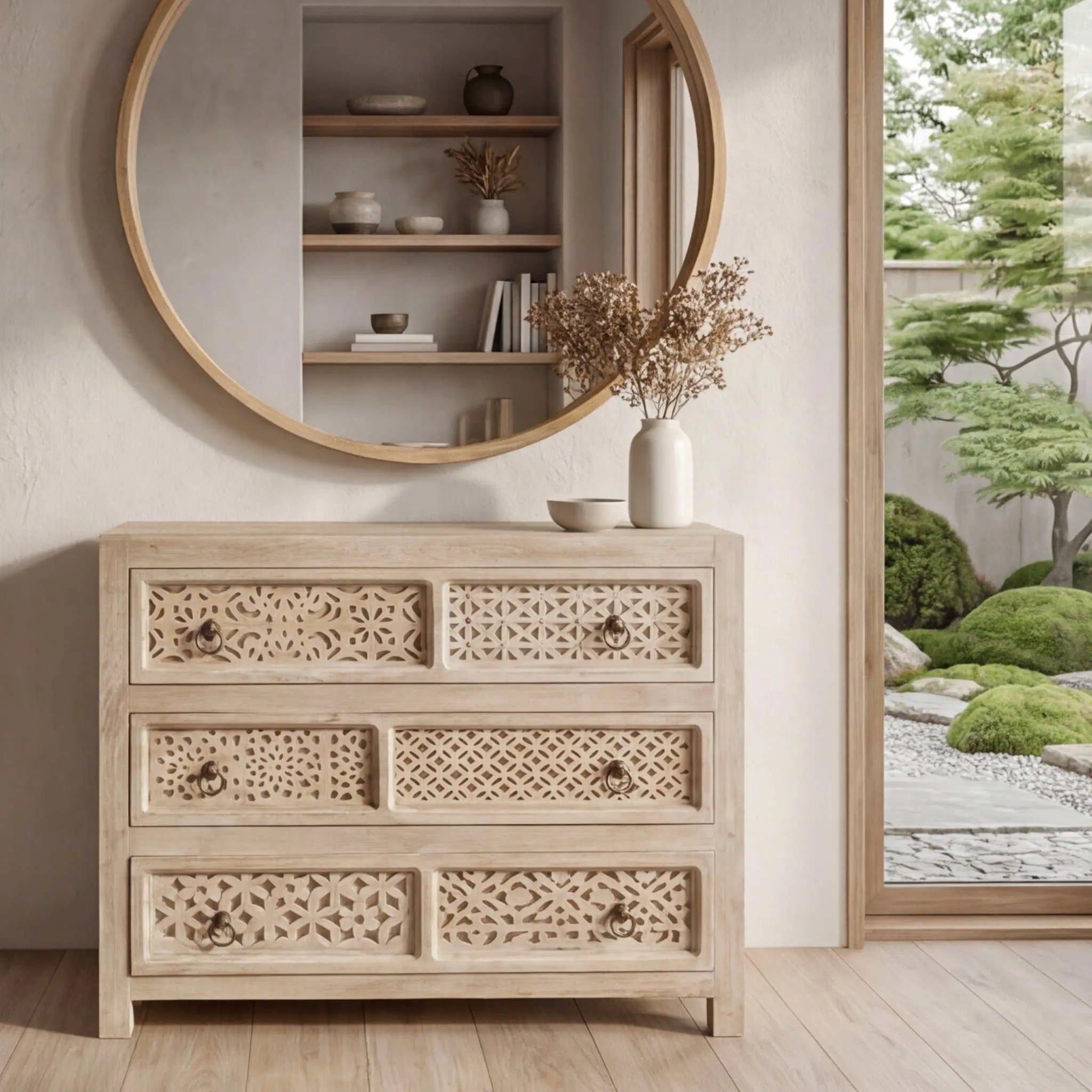 Cómoda Pawai de 3 cajones 90x40x85  | Diseño Artesanal madera de Mango | KUBU #