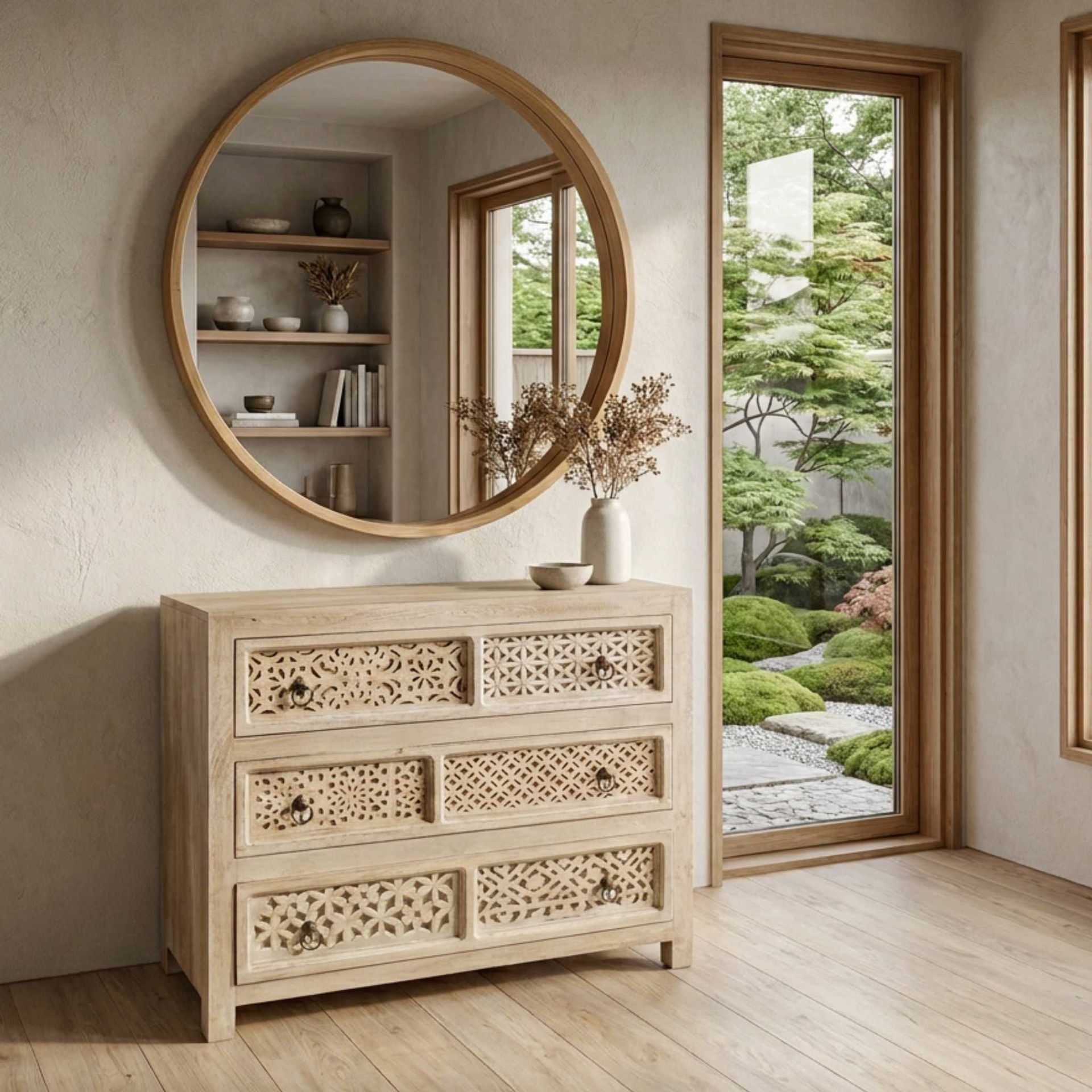 Cómoda Pawai de 3 cajones 90x40x85  | Diseño Artesanal madera de Mango | KUBU #