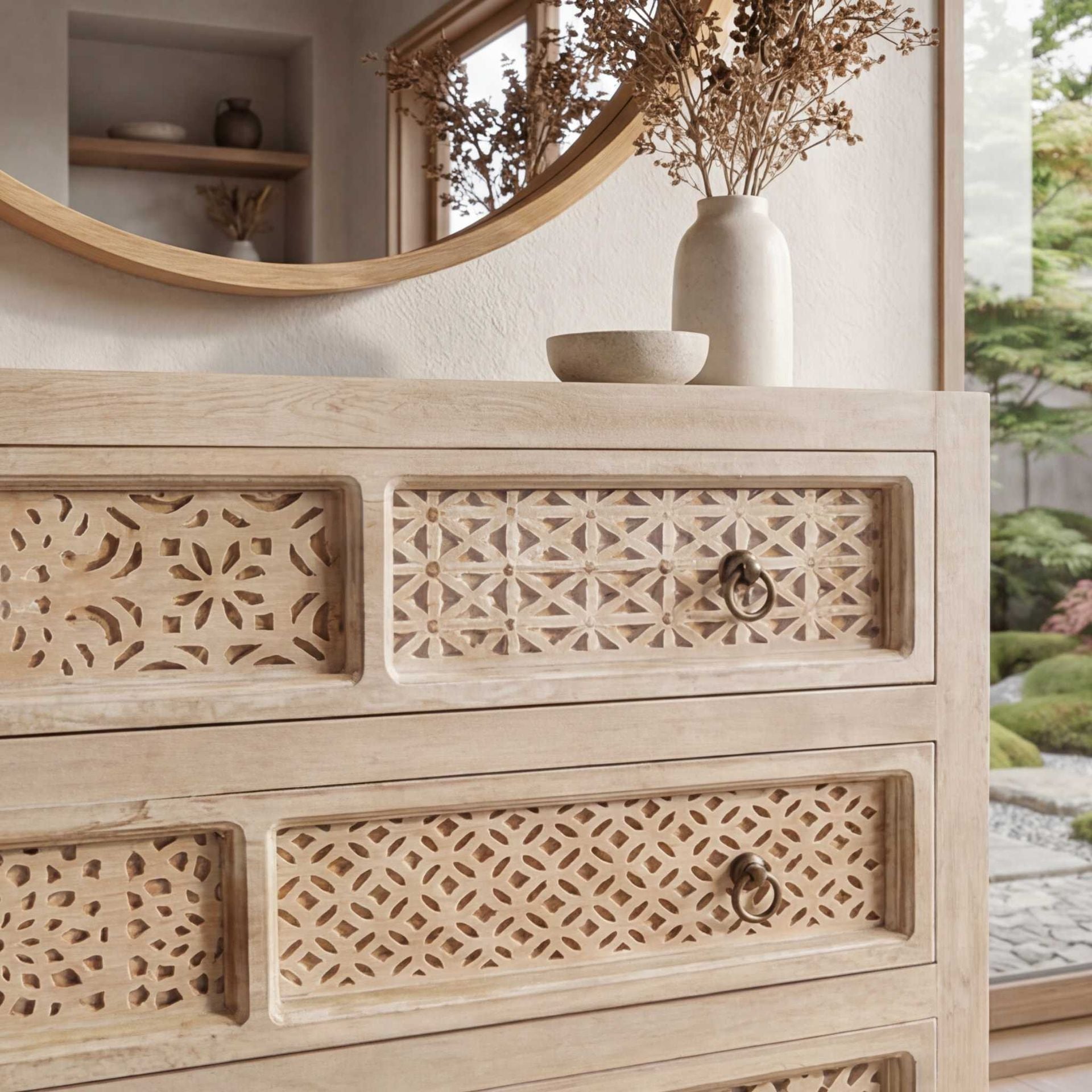 Cómoda Pawai de 3 cajones 90x40x85  | Diseño Artesanal madera de Mango | KUBU #