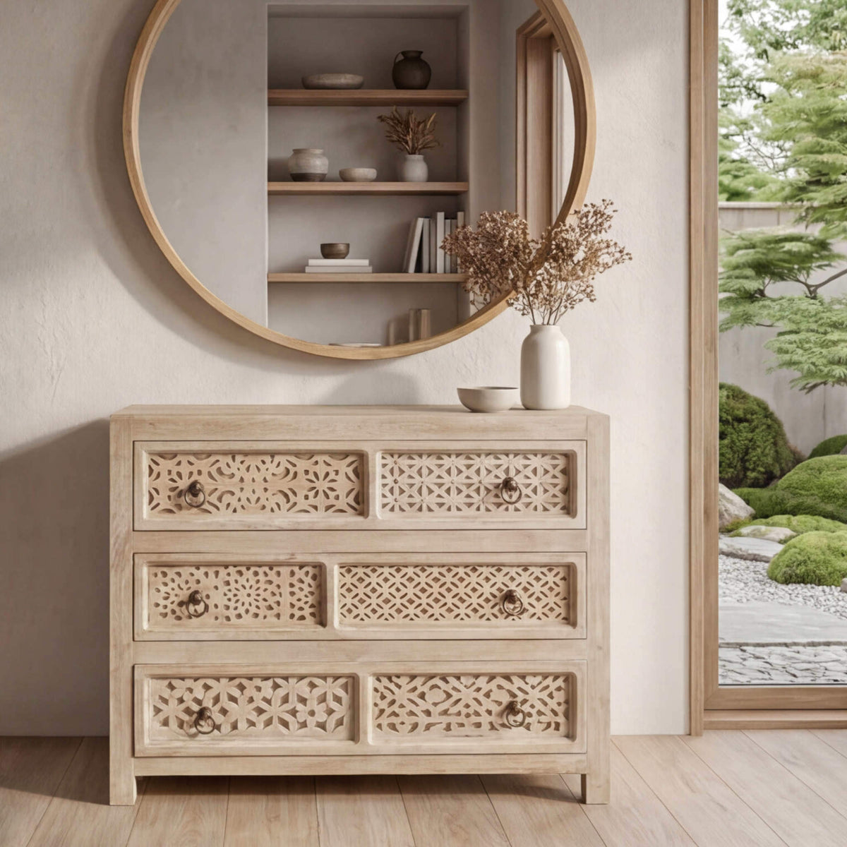 Cómoda Pawai de 3 cajones 90x40x85  | Diseño Artesanal madera de Mango | KUBU #