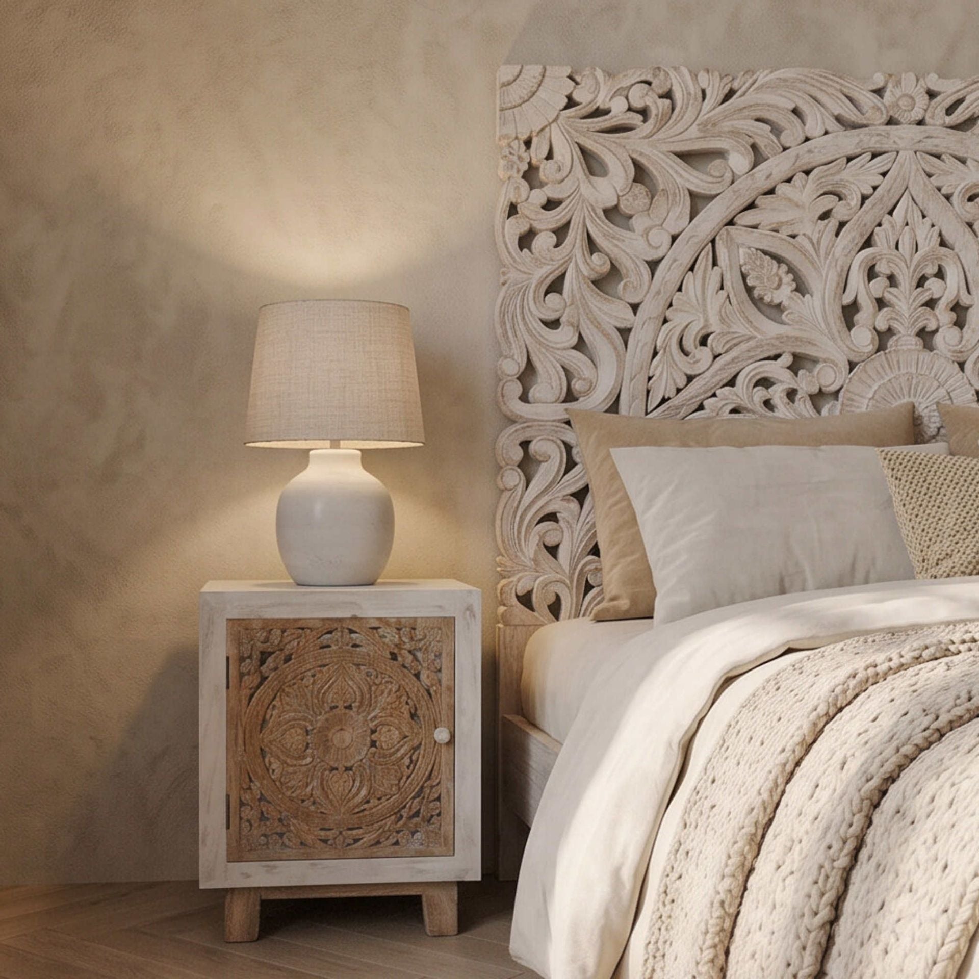 Cabecero tallado Borneo 160x150cm | Diseño Artesanal madera de Mango | KUBU #