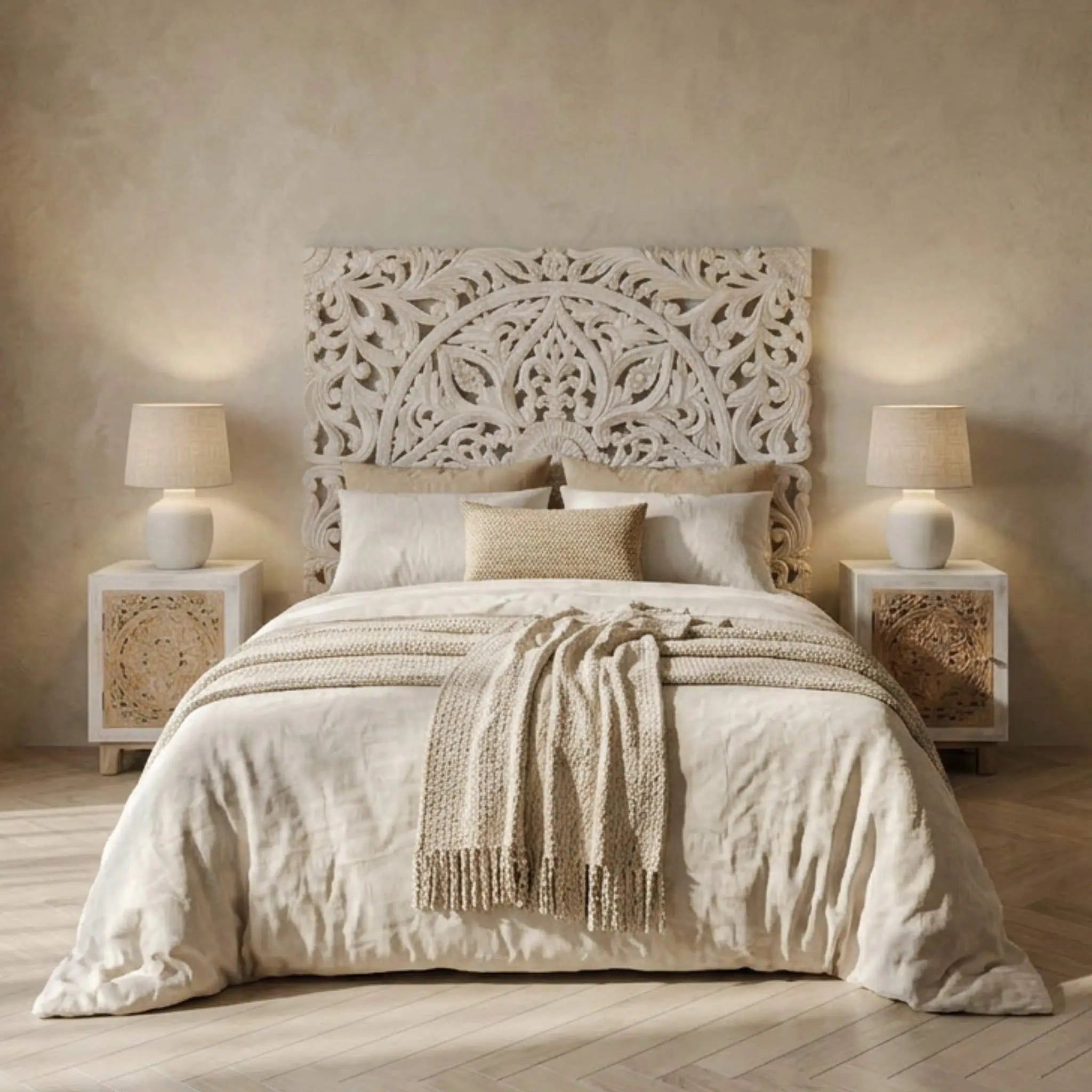 Cabecero tallado Borneo 160x150cm | Diseño Artesanal madera de Mango | KUBU #