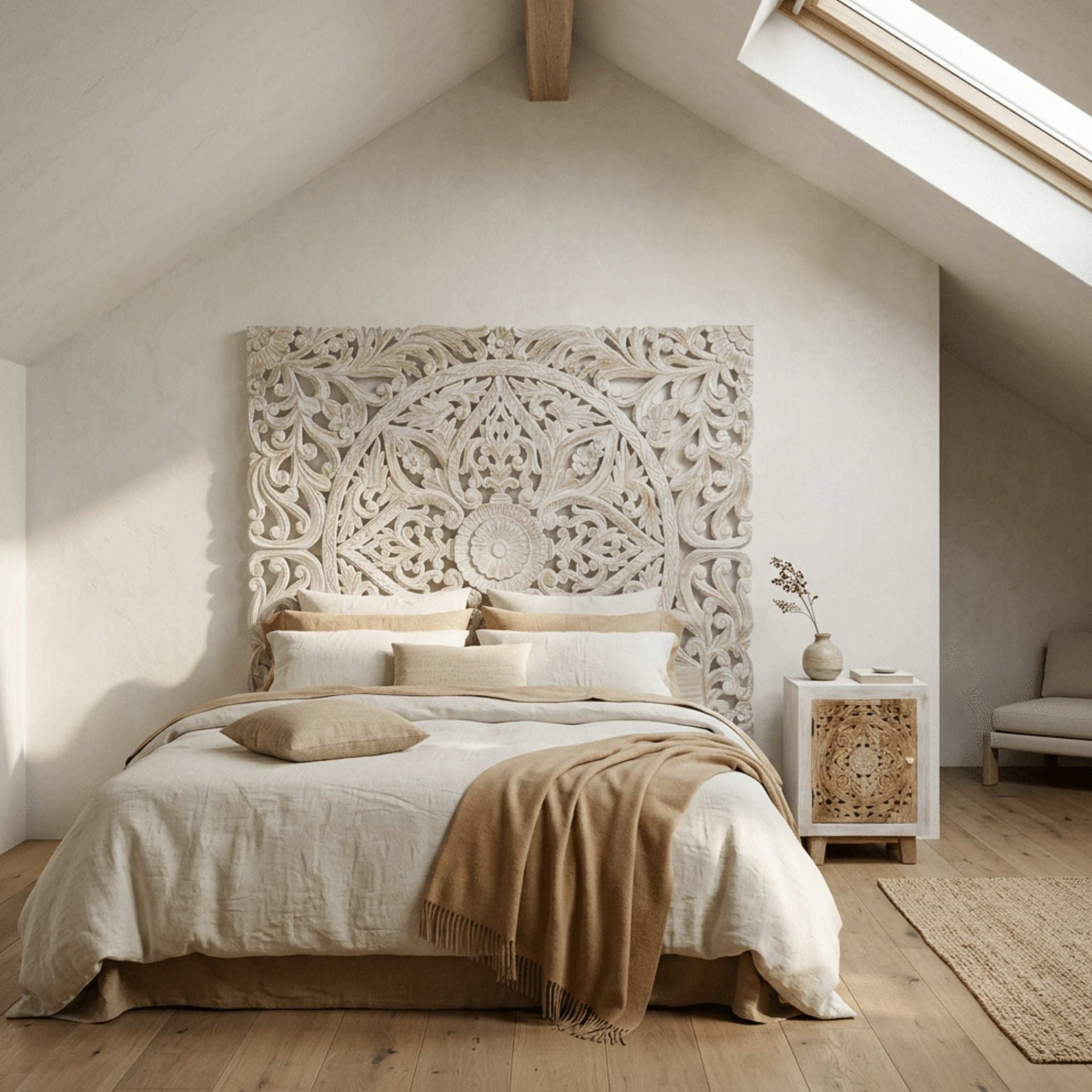 Cabecero tallado Borneo 180x150cm | Diseño Artesanal madera de Mango | KUBU #