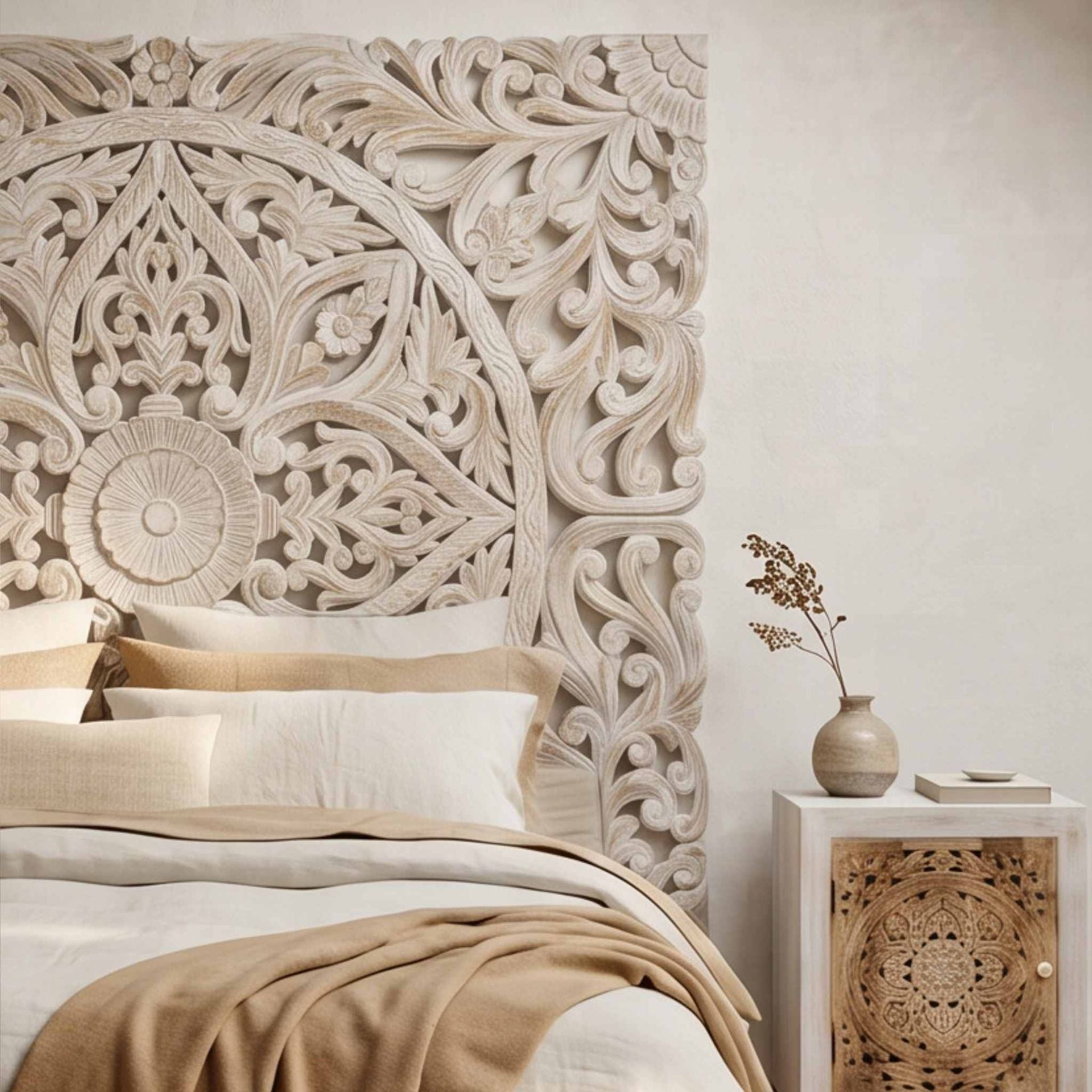 Cabecero tallado Borneo 180x150cm | Diseño Artesanal madera de Mango | KUBU #