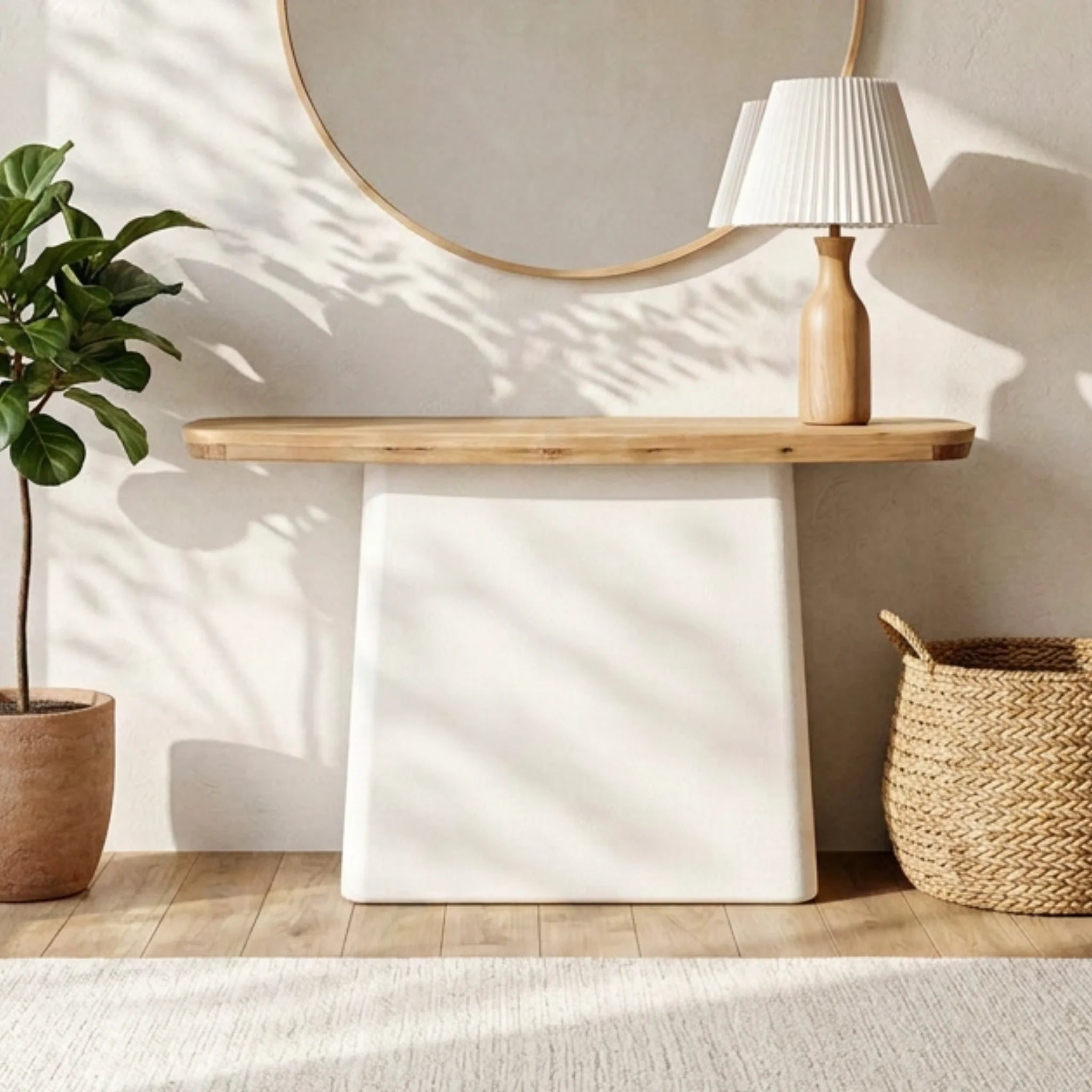 Consola recibidor Calvia 120X36X77cm | Blanco Mate y Madera reciclada de Acacia | KUBU #